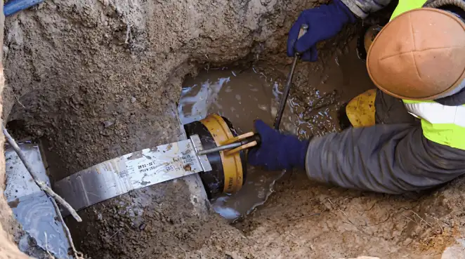 Technician performing underground drainage repair for foundation protection and gutter systems in Long Beach, CA